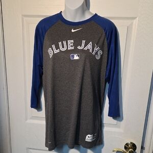 Nike Blue and Gray Toronto Blue Jays Raglan Shirt Authentic Sz M